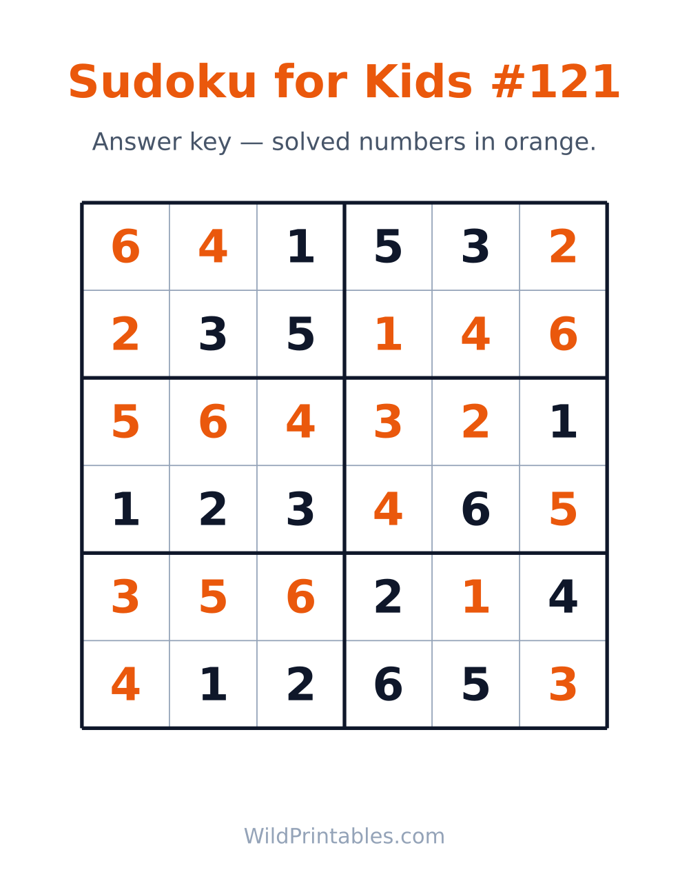 Sudoku for Kids #121 — answer key