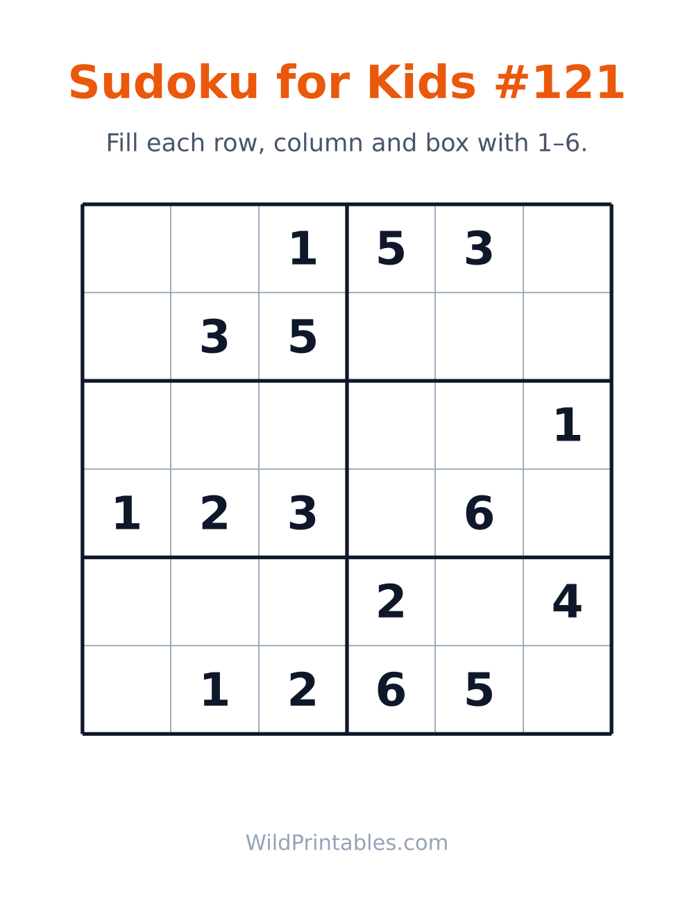 Sudoku for Kids #121 — free printable sudoku for kids