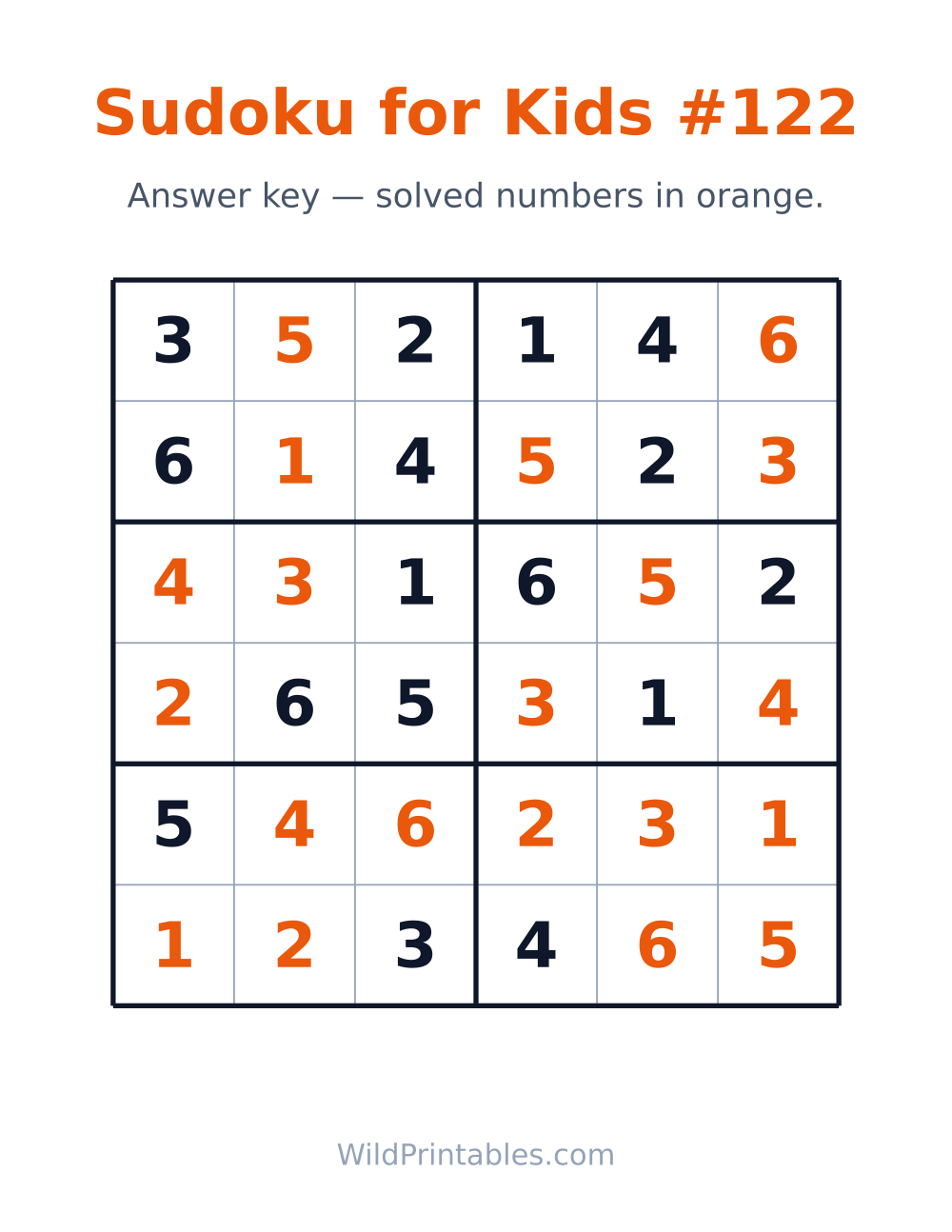 Sudoku for Kids #122 — answer key