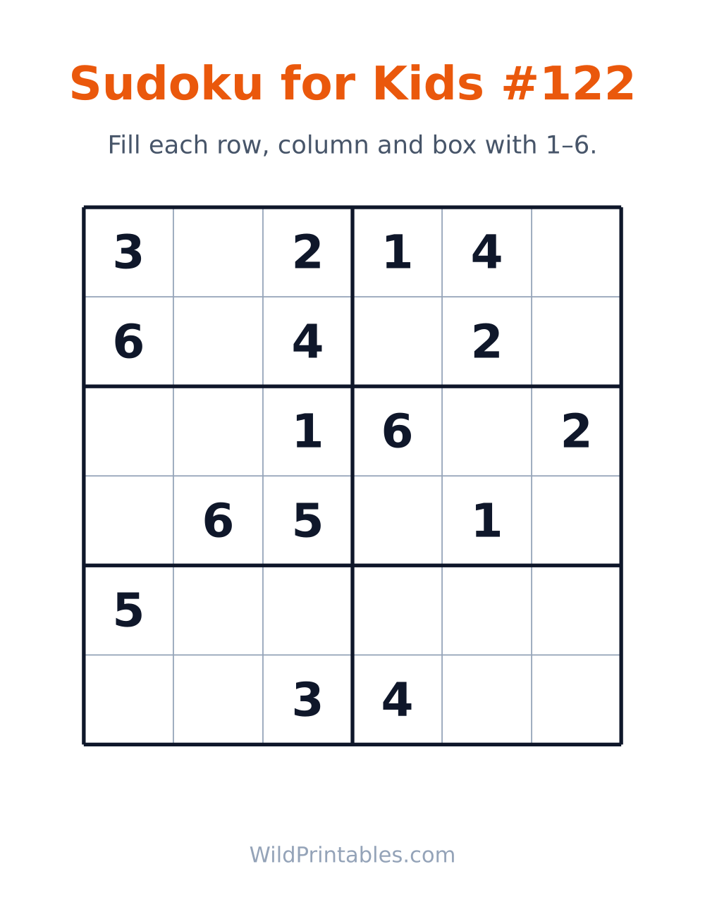 Sudoku for Kids #122 — free printable sudoku for kids