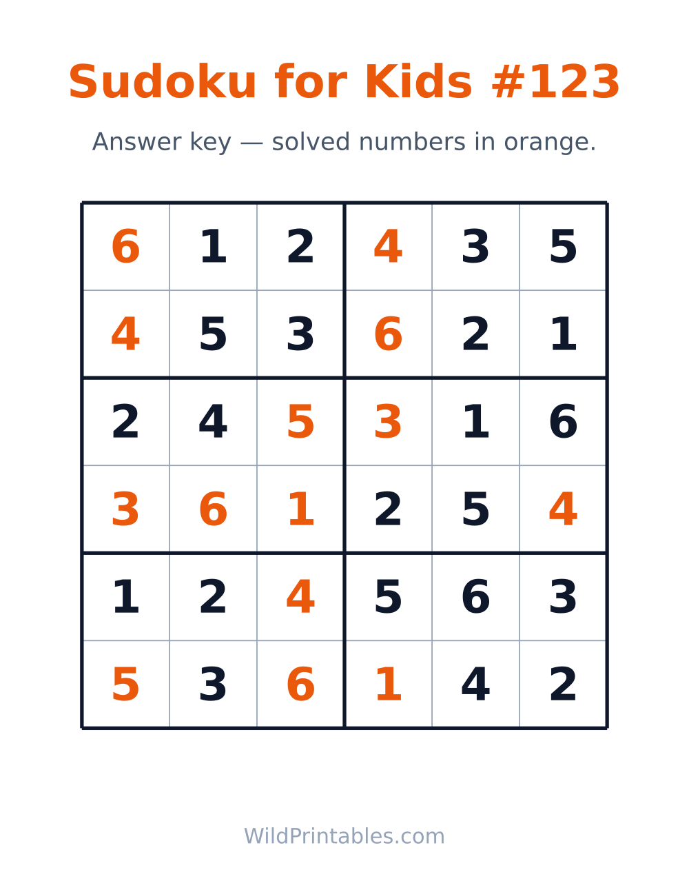 Sudoku for Kids #123 — answer key