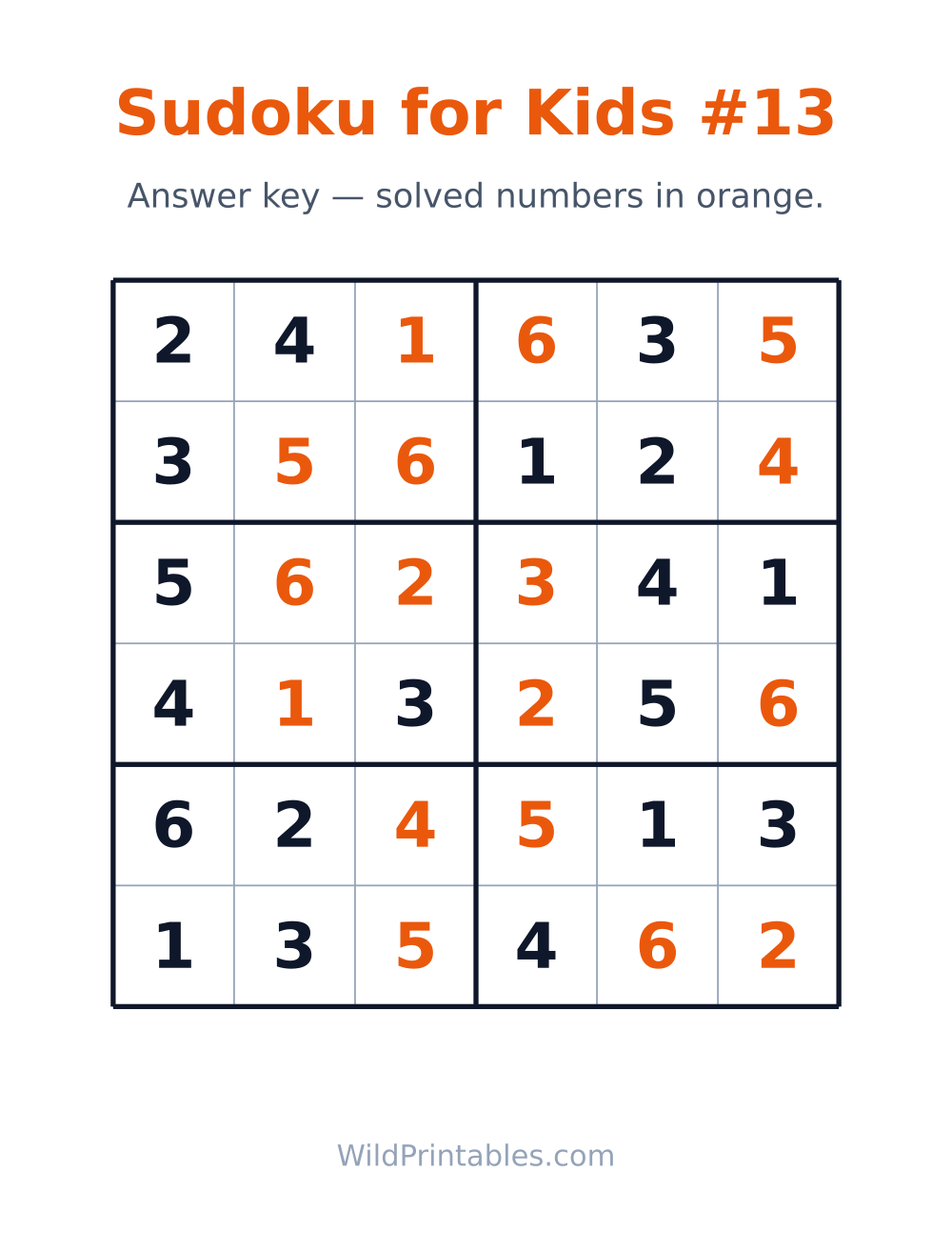Sudoku for Kids #13 — answer key