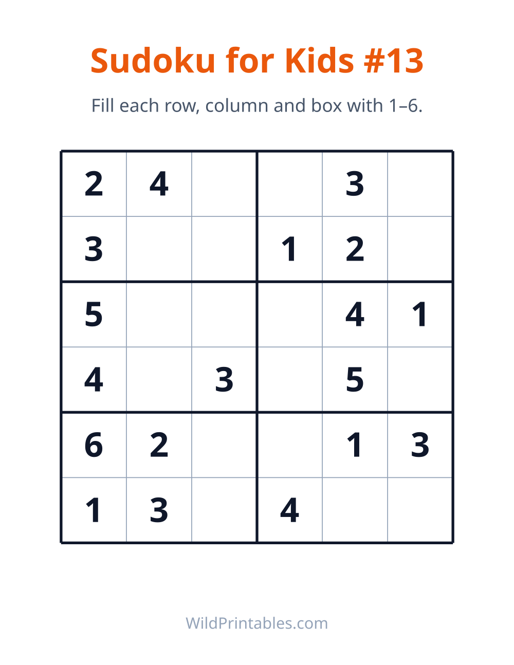 Sudoku for Kids #13 — free printable sudoku for kids to print and color at home