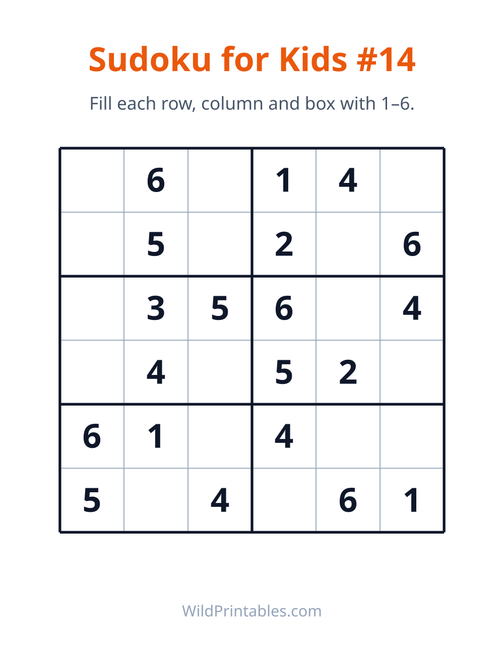 Sudoku for Kids #14 — free printable sudoku for kids to print and color at home