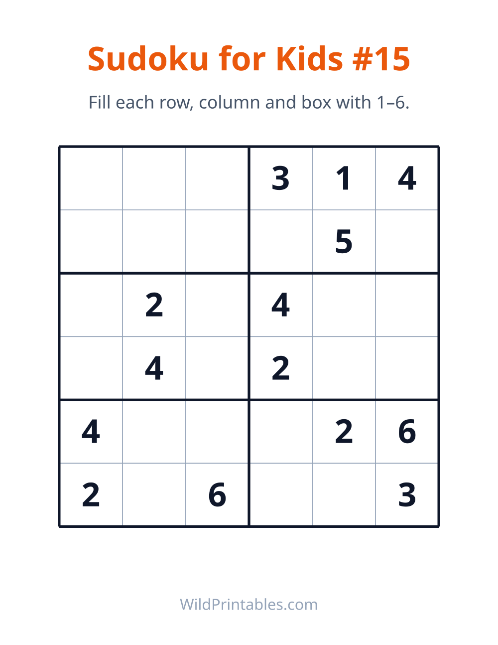 Sudoku for Kids #15 — free printable sudoku for kids to print and color at home