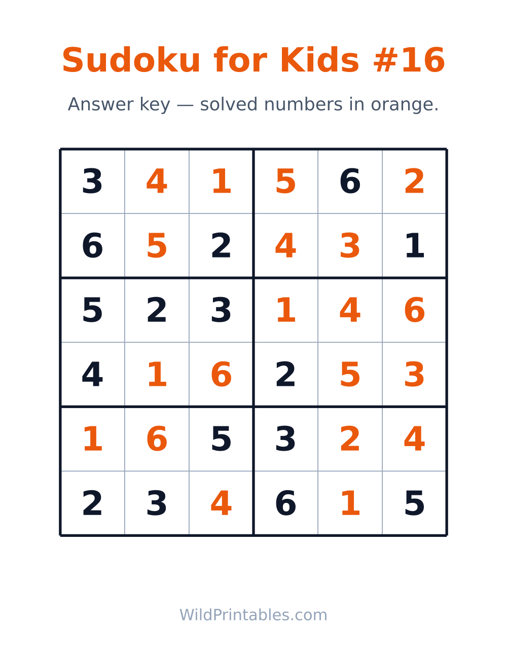 Sudoku for Kids #16 — answer key