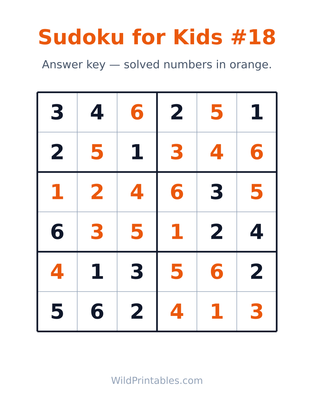 Sudoku for Kids #18 — answer key