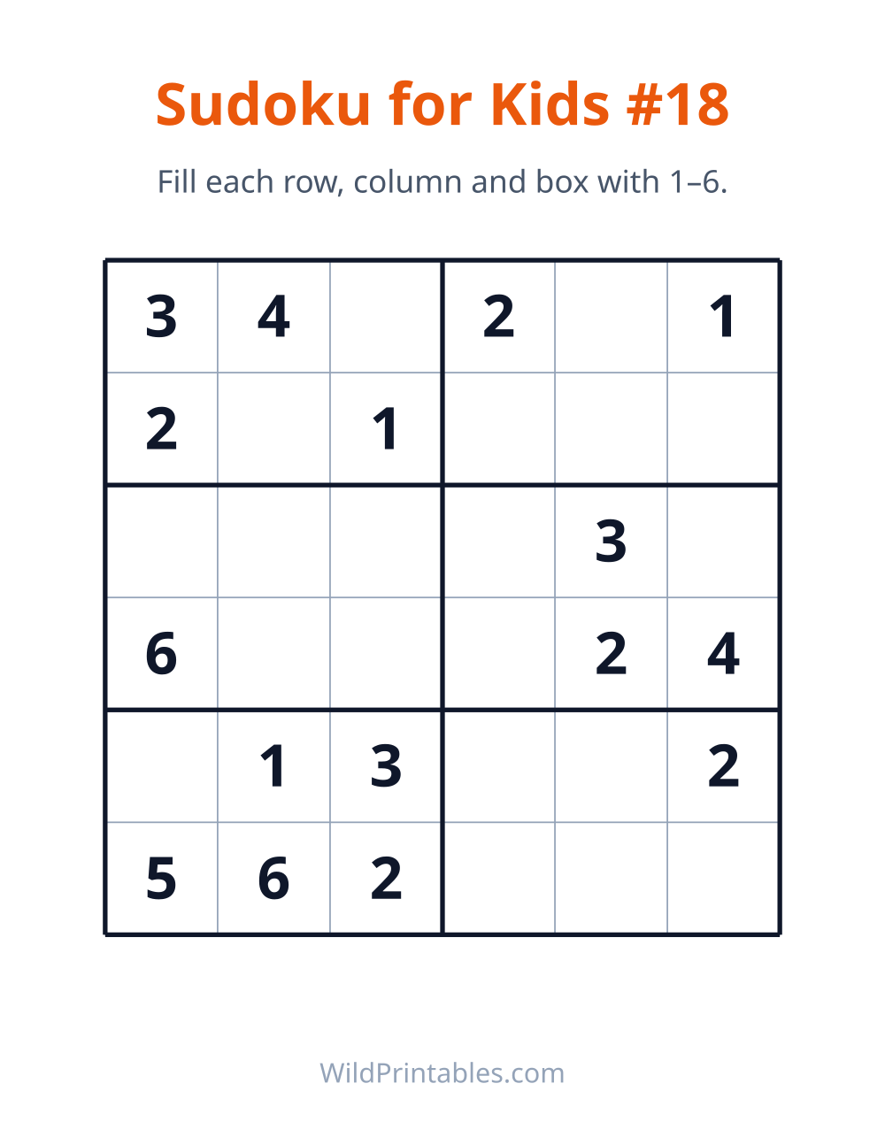 Sudoku for Kids #18 — free printable sudoku for kids to print and color at home
