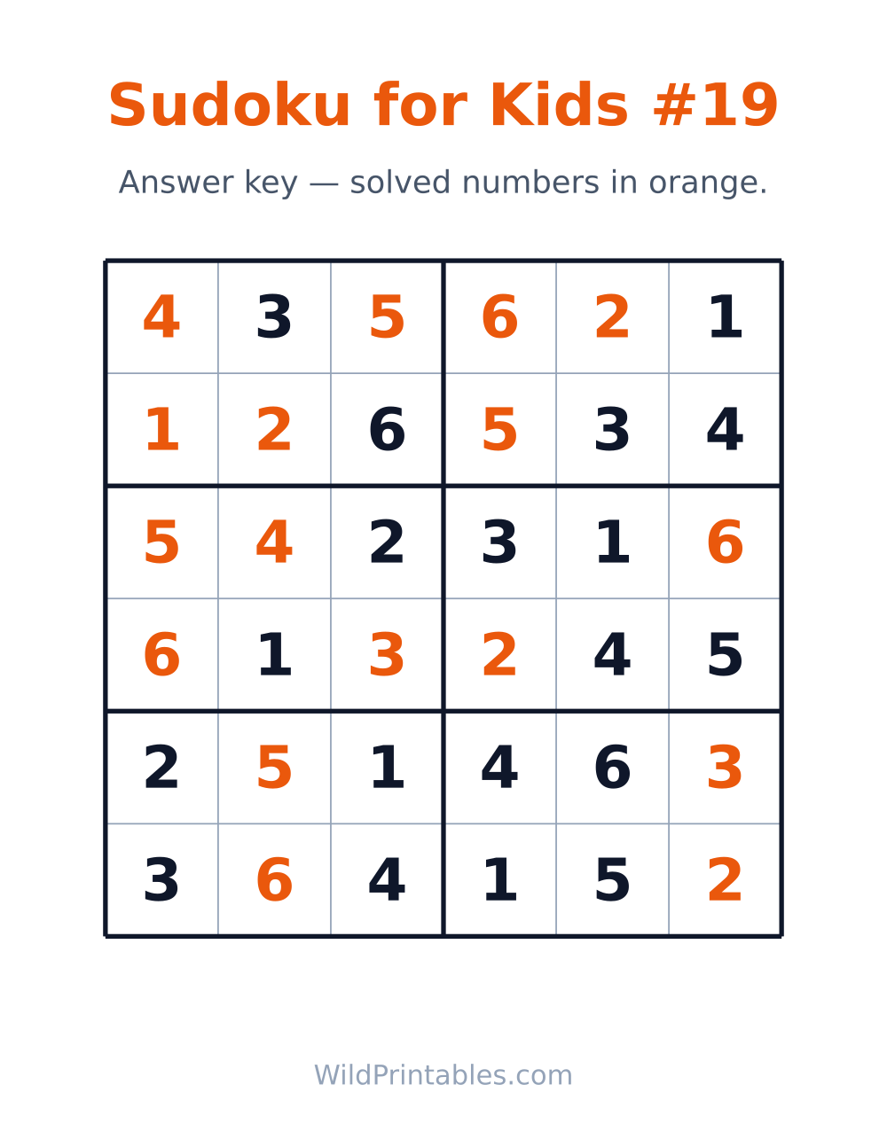 Sudoku for Kids #19 — answer key