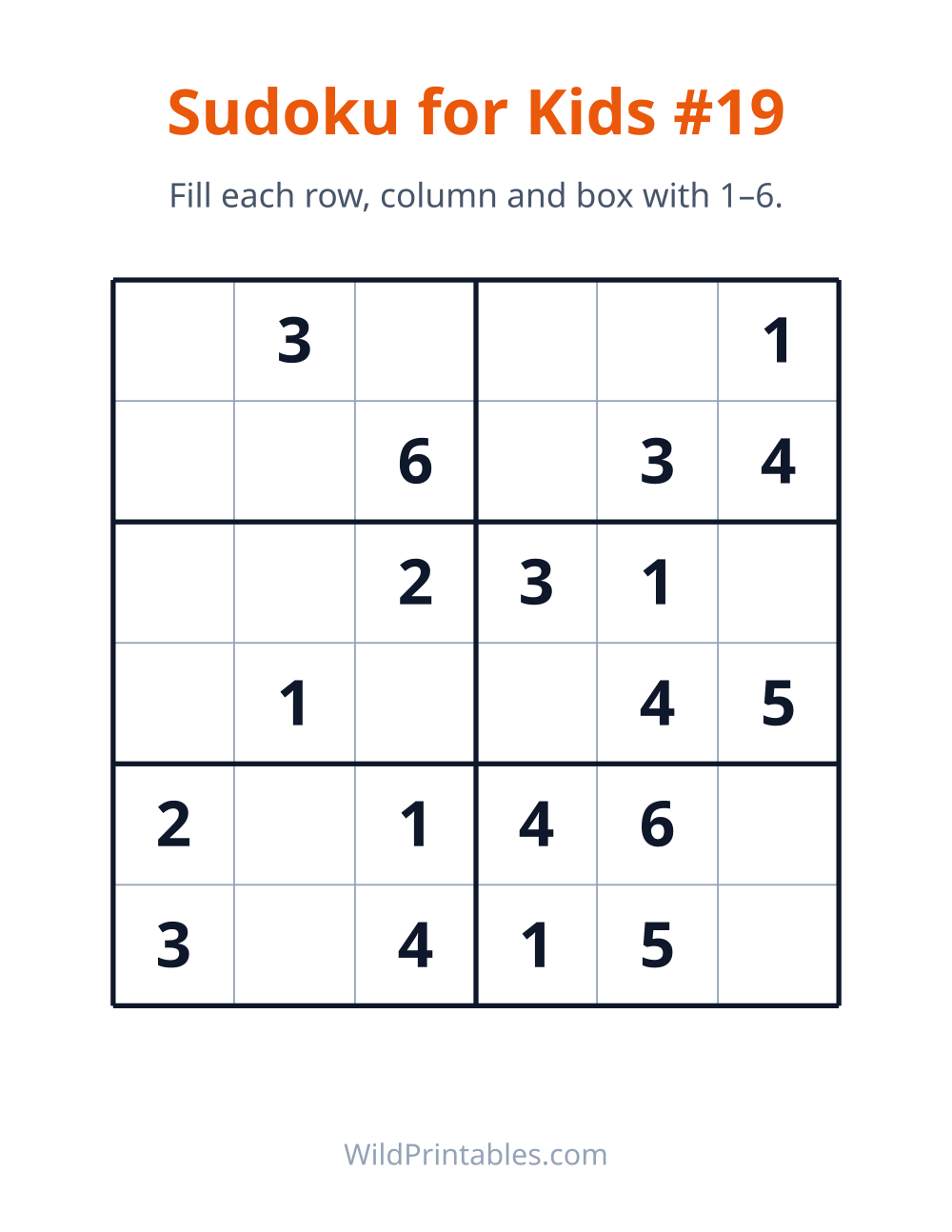 Sudoku for Kids #19 — free printable sudoku for kids to print and color at home