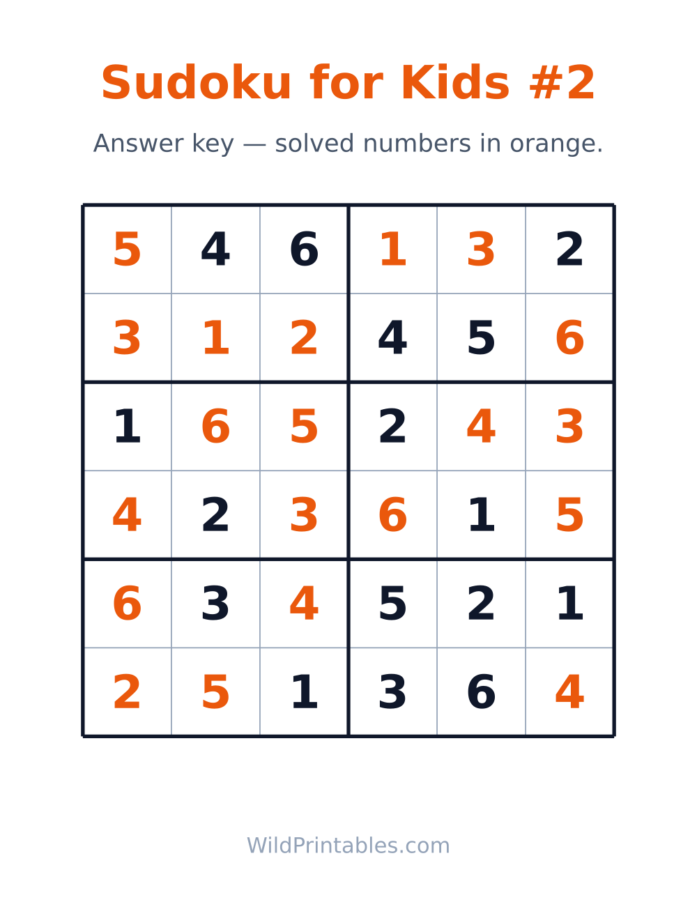 Sudoku for Kids #2 — answer key