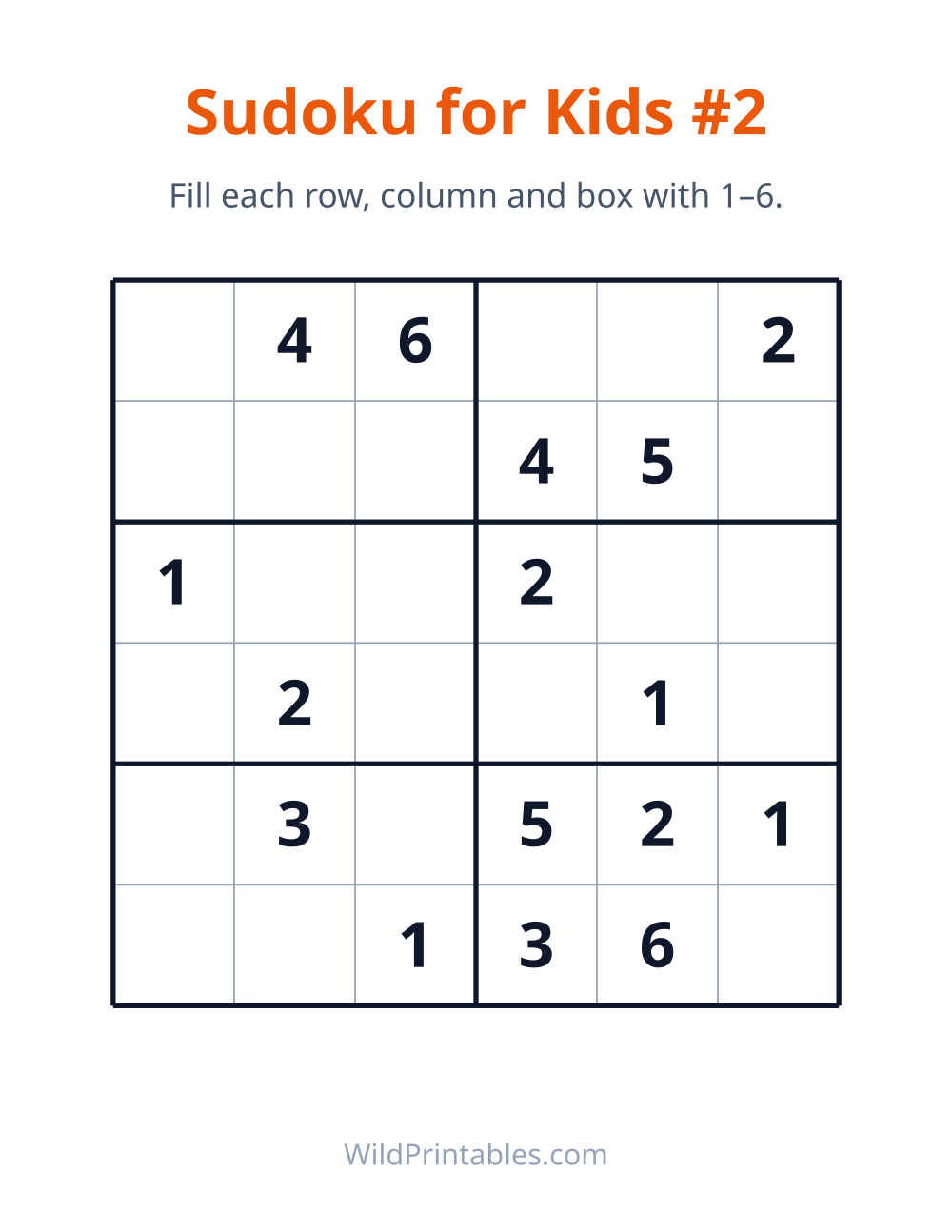 Sudoku for Kids #2 — free printable sudoku for kids to print and color at home