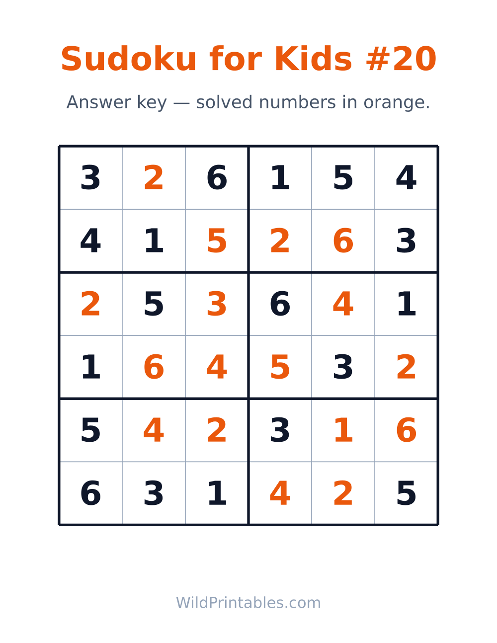 Sudoku for Kids #20 — answer key