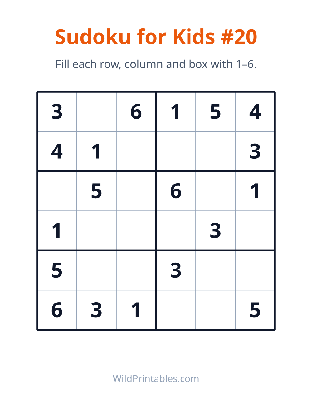 Sudoku for Kids #20 — free printable sudoku for kids to print and color at home