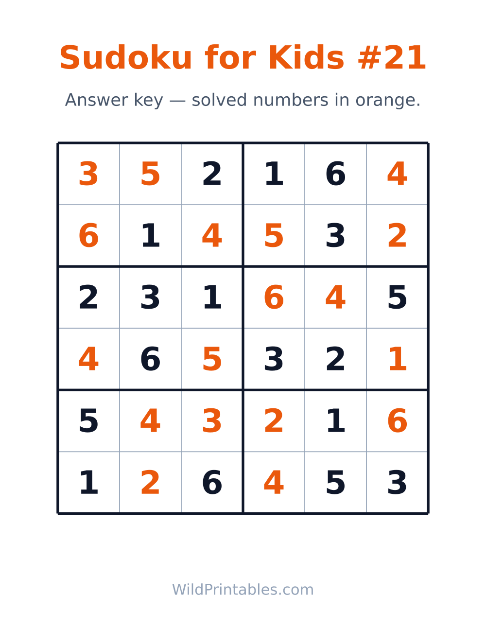 Sudoku for Kids #21 — answer key