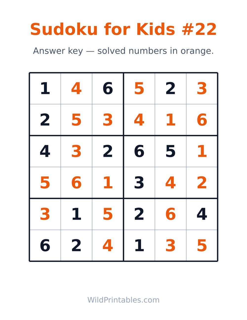Sudoku for Kids #22 — answer key