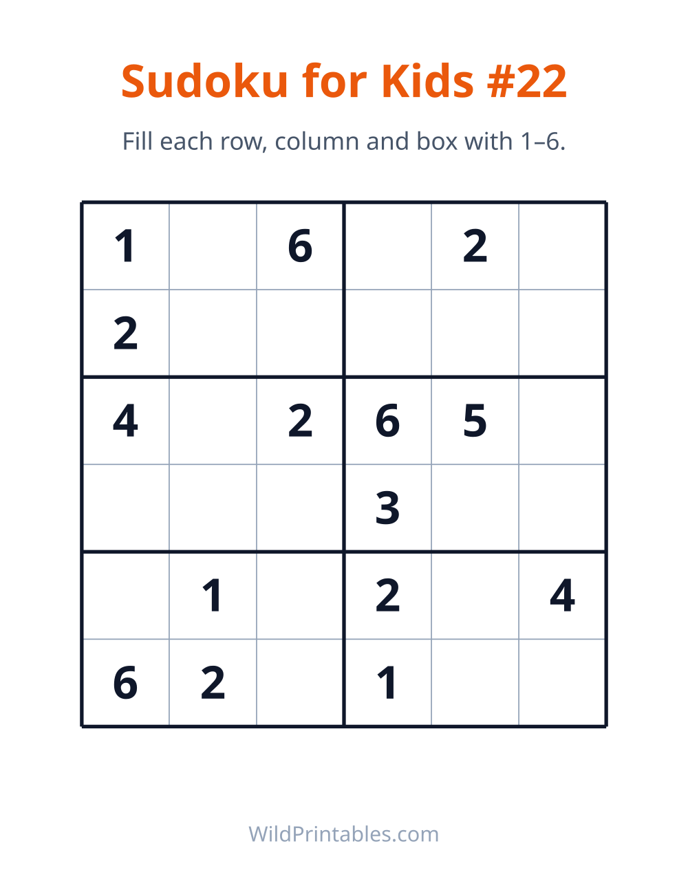 Sudoku for Kids #22 — free printable sudoku for kids to print and color at home