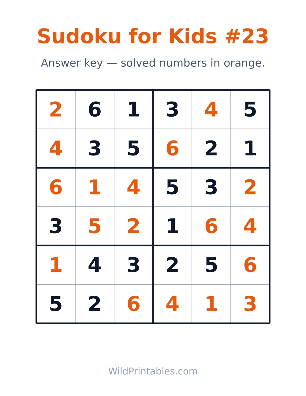 Sudoku for Kids #23 — answer key