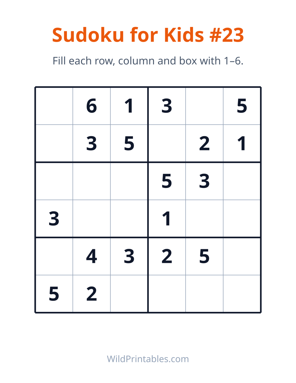 Sudoku for Kids #23 — free printable sudoku for kids to print and color at home