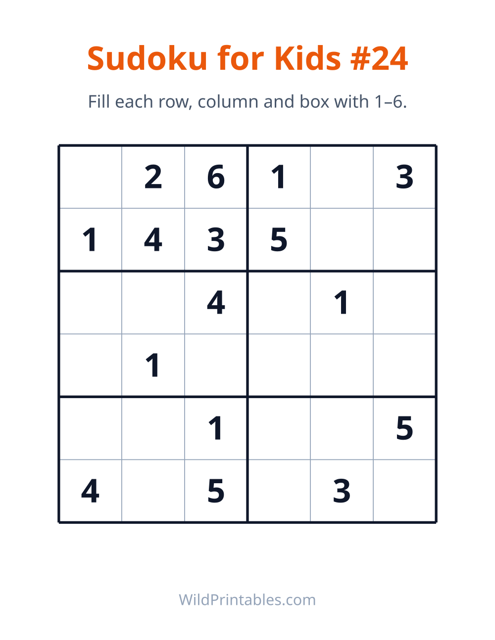 Sudoku for Kids #24 — free printable sudoku for kids to print and color at home