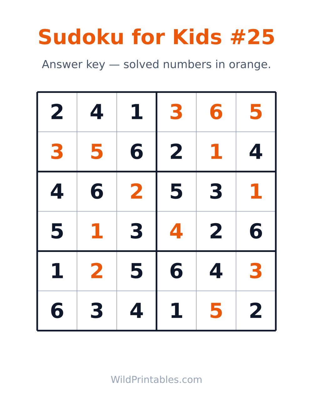 Sudoku for Kids #25 — answer key