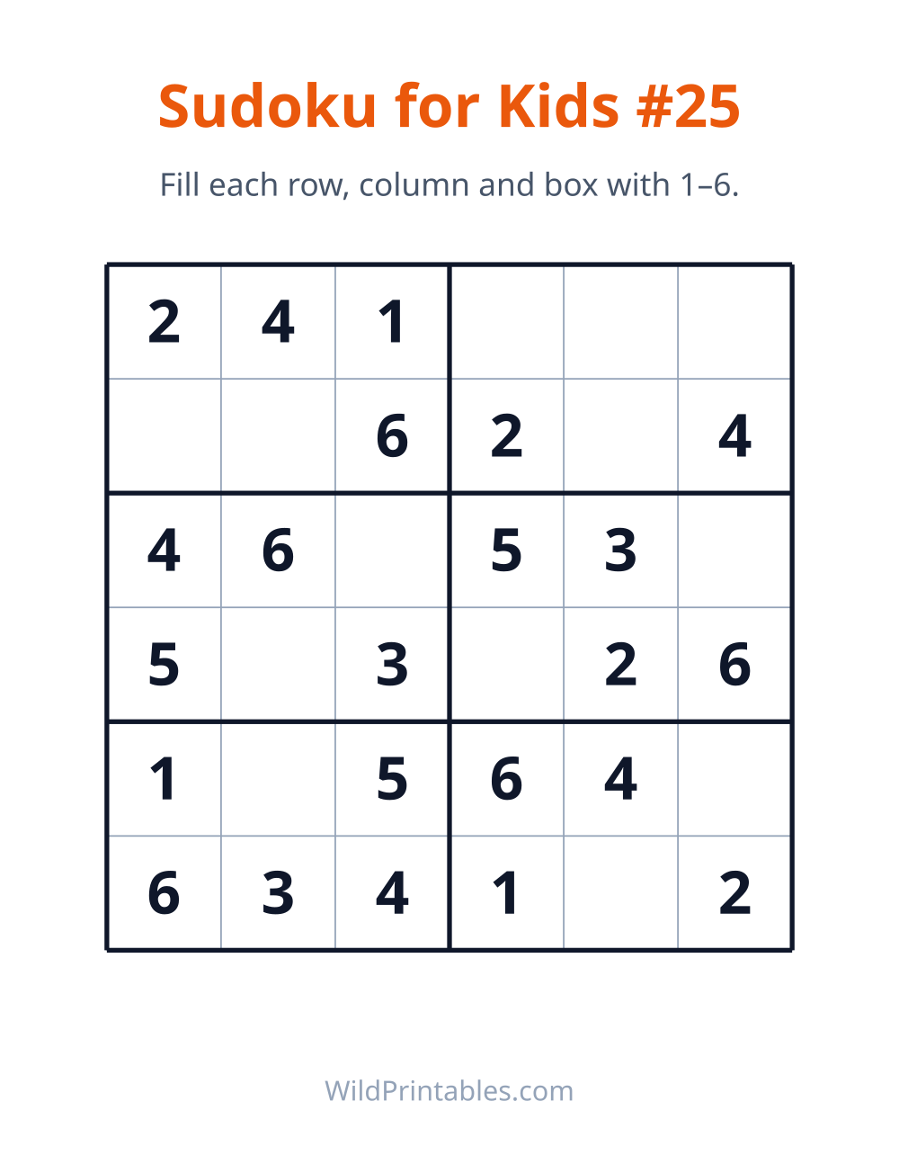 Sudoku for Kids #25 — free printable sudoku for kids to print and color at home