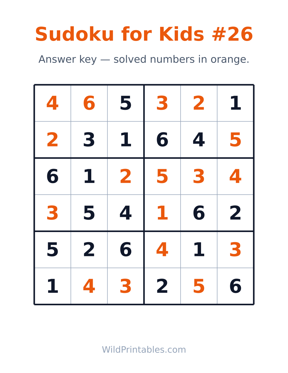 Sudoku for Kids #26 — answer key