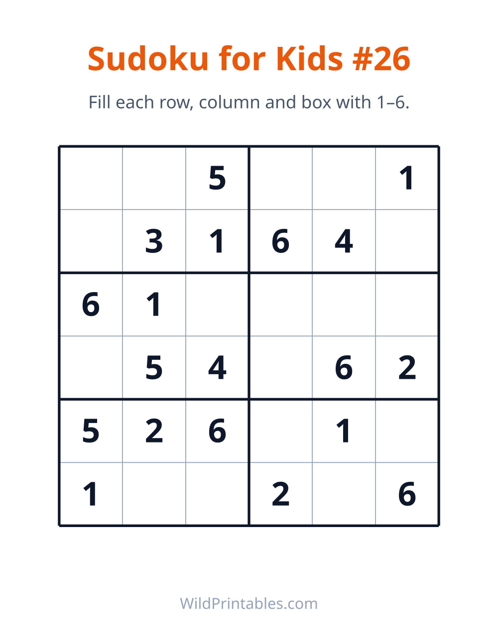 Sudoku for Kids #26 — free printable sudoku for kids to print and color at home