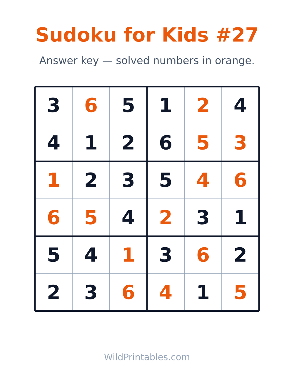Sudoku for Kids #27 — answer key