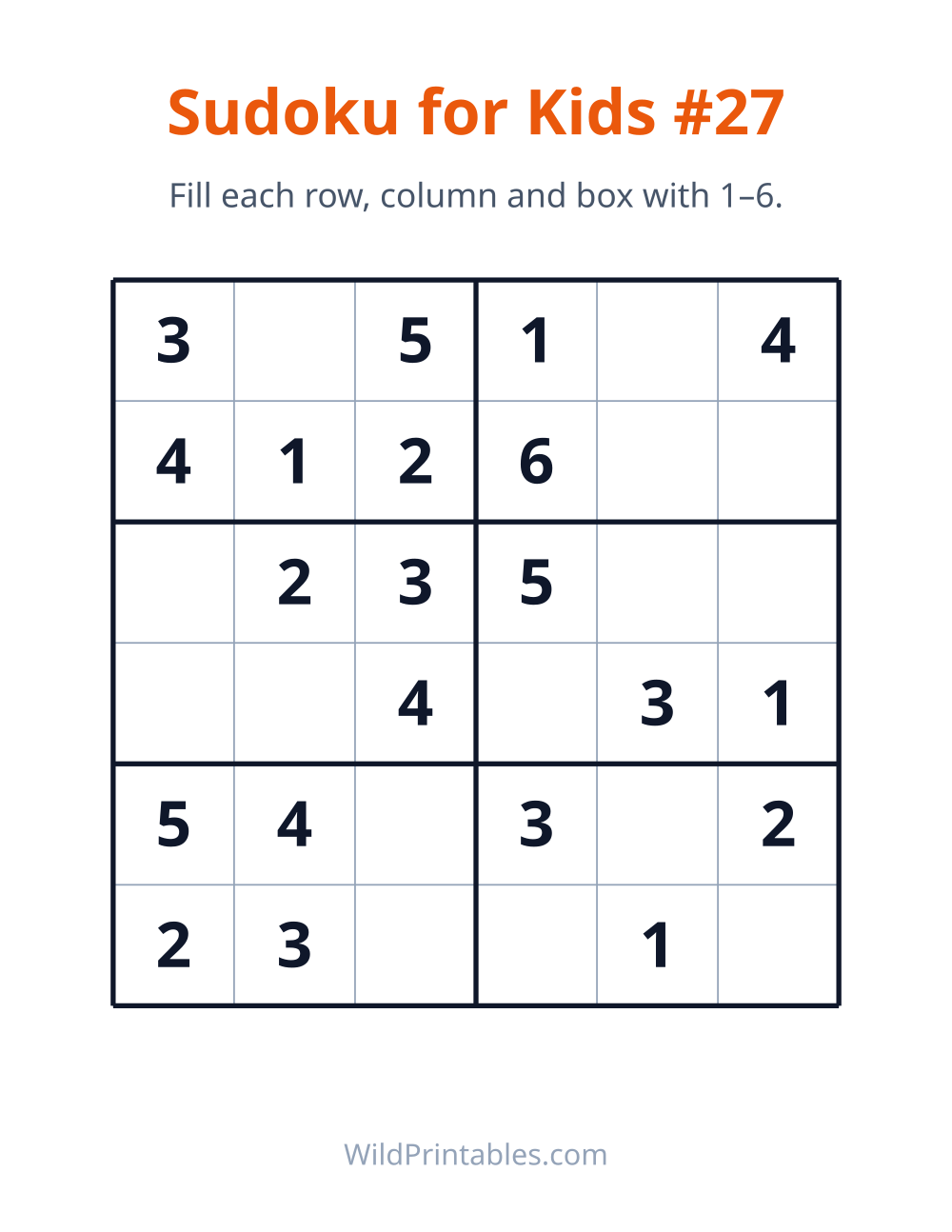 Sudoku for Kids #27 — free printable sudoku for kids to print and color at home
