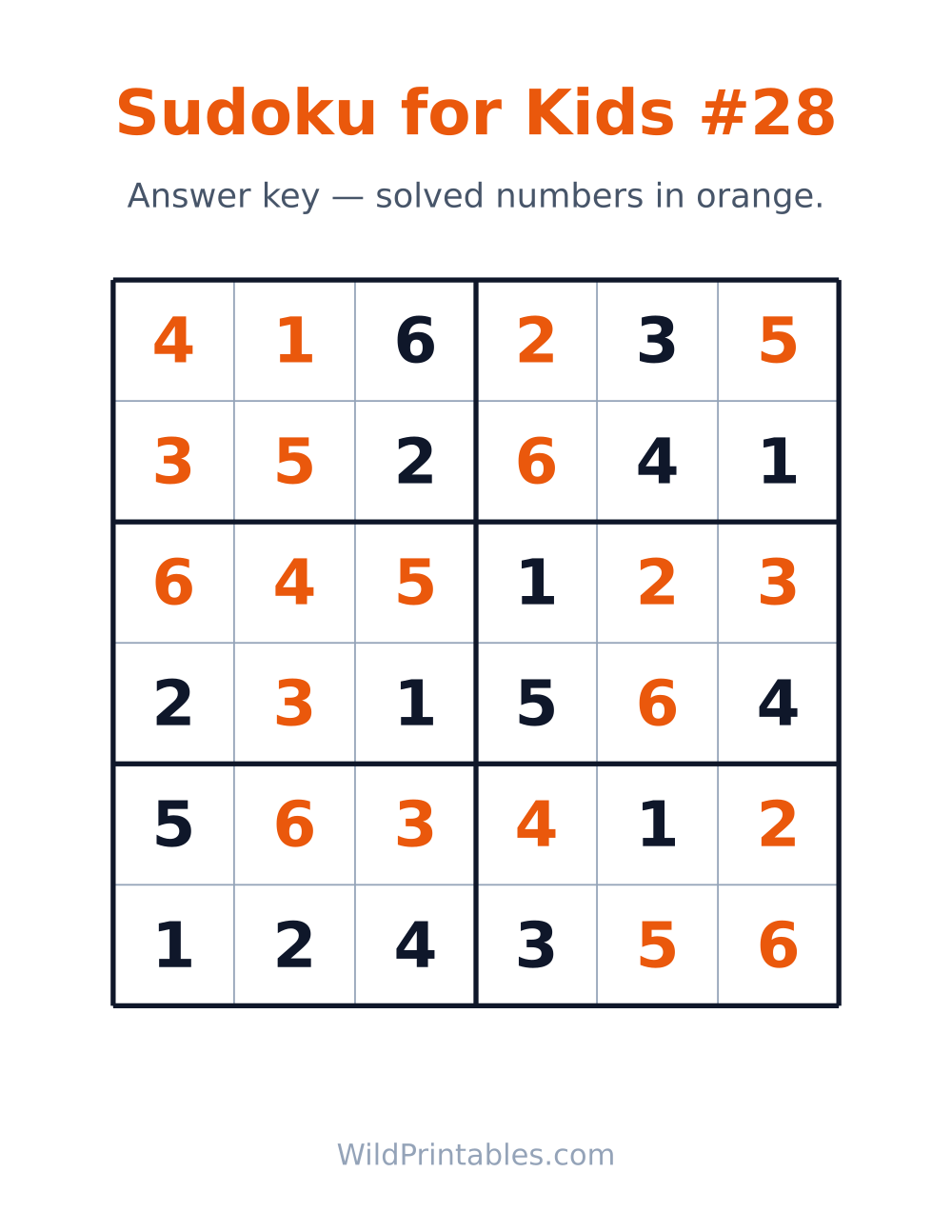 Sudoku for Kids #28 — answer key