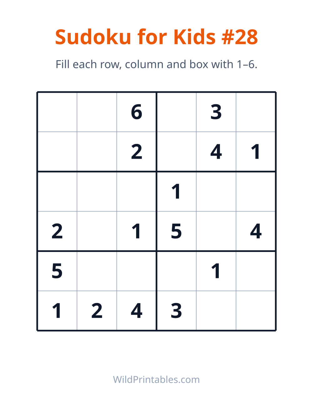 Sudoku for Kids #28 — free printable sudoku for kids to print and color at home