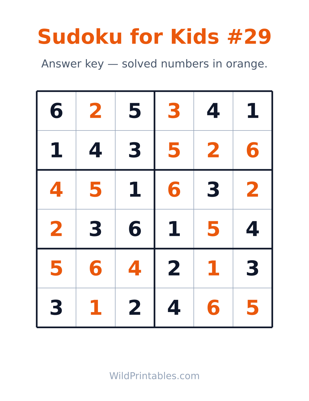 Sudoku for Kids #29 — answer key