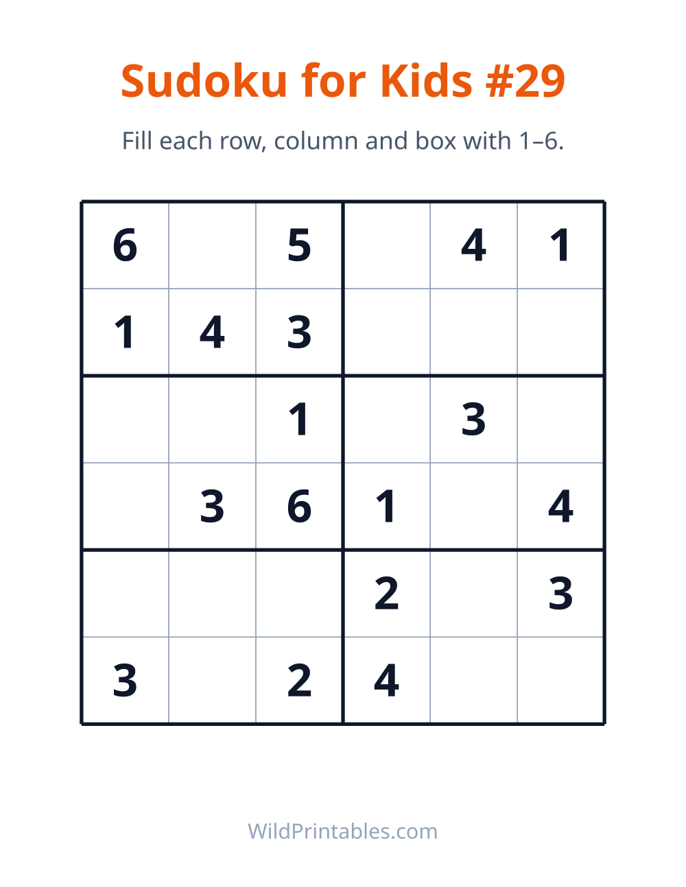 Sudoku for Kids #29 — free printable sudoku for kids to print and color at home