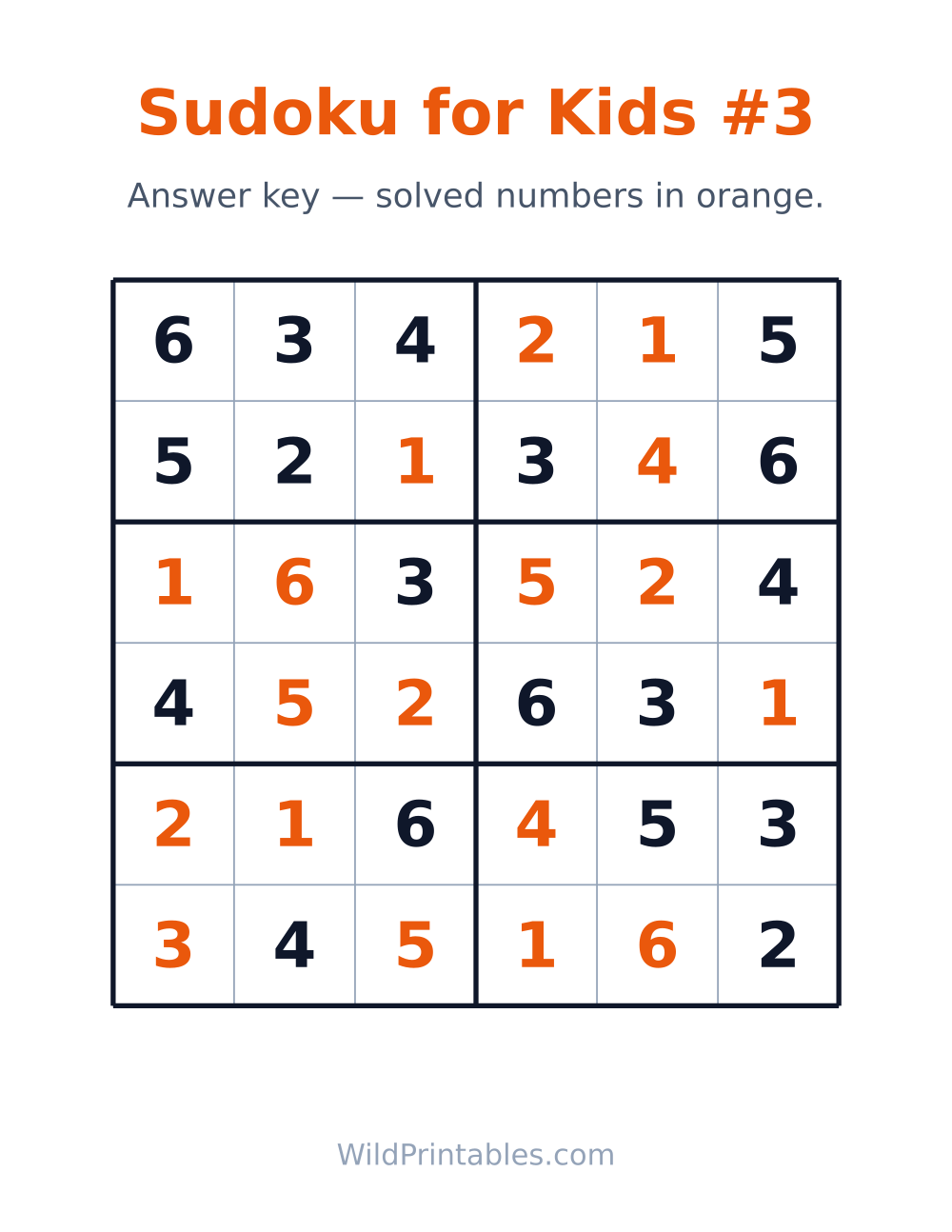Sudoku for Kids #3 — answer key