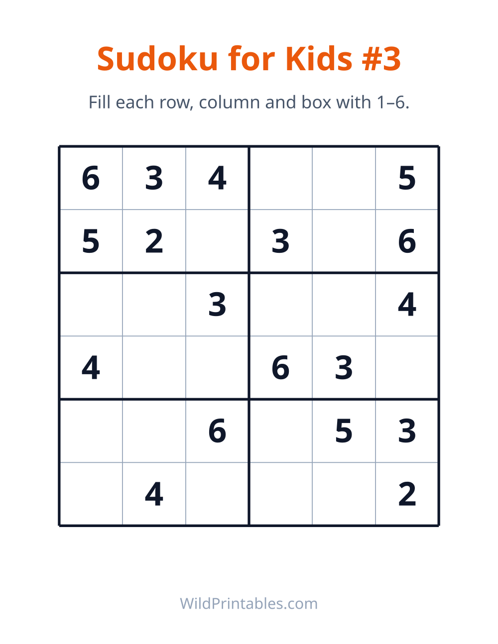 Sudoku for Kids #3 — free printable sudoku for kids to print and color at home