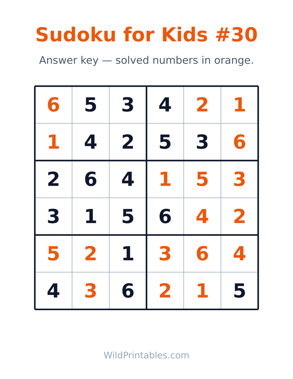 Sudoku for Kids #30 — answer key