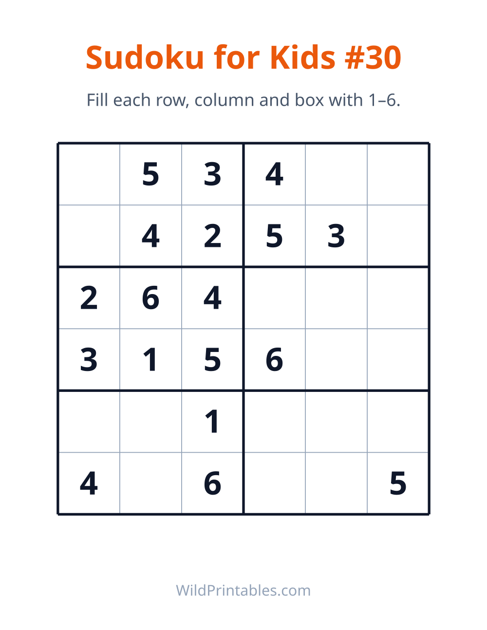 Sudoku for Kids #30 — free printable sudoku for kids to print and color at home