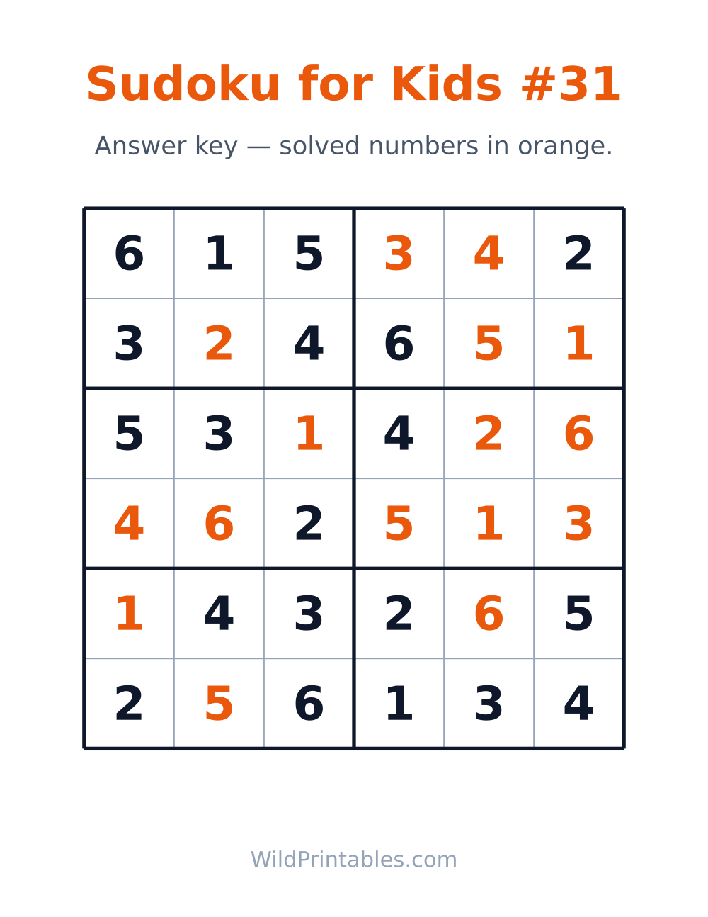 Sudoku for Kids #31 — answer key