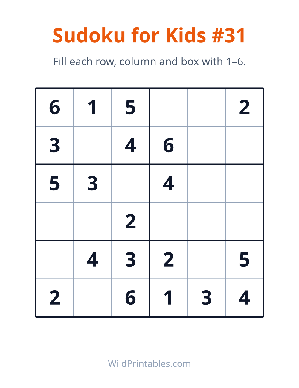 Sudoku for Kids #31 — free printable sudoku for kids to print and color at home