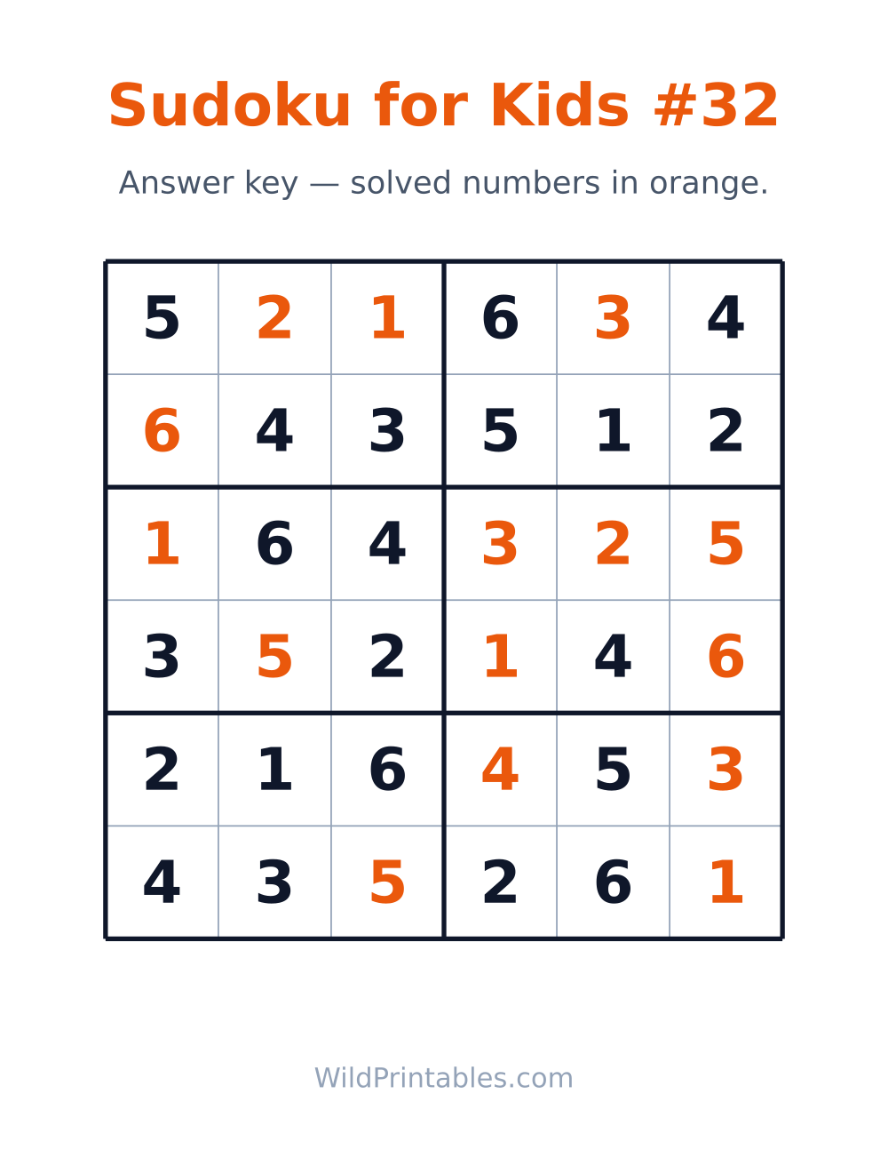 Sudoku for Kids #32 — answer key