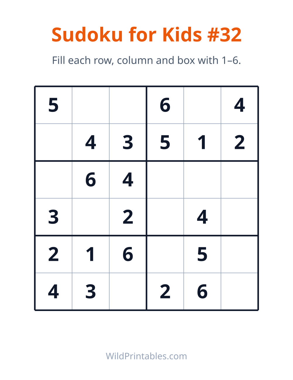 Sudoku for Kids #32 — free printable sudoku for kids to print and color at home
