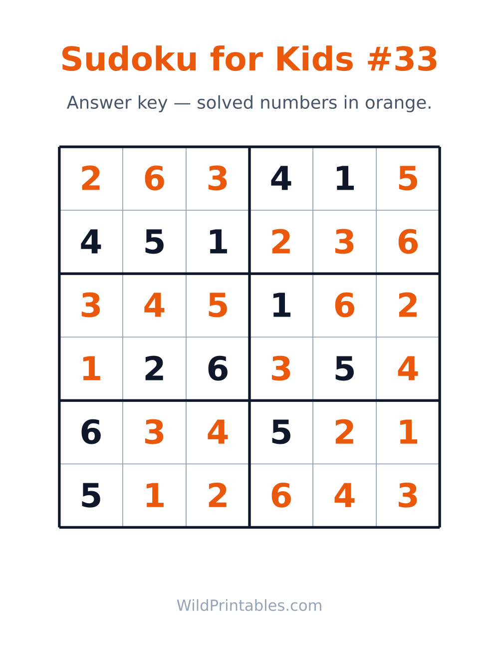 Sudoku for Kids #33 — answer key