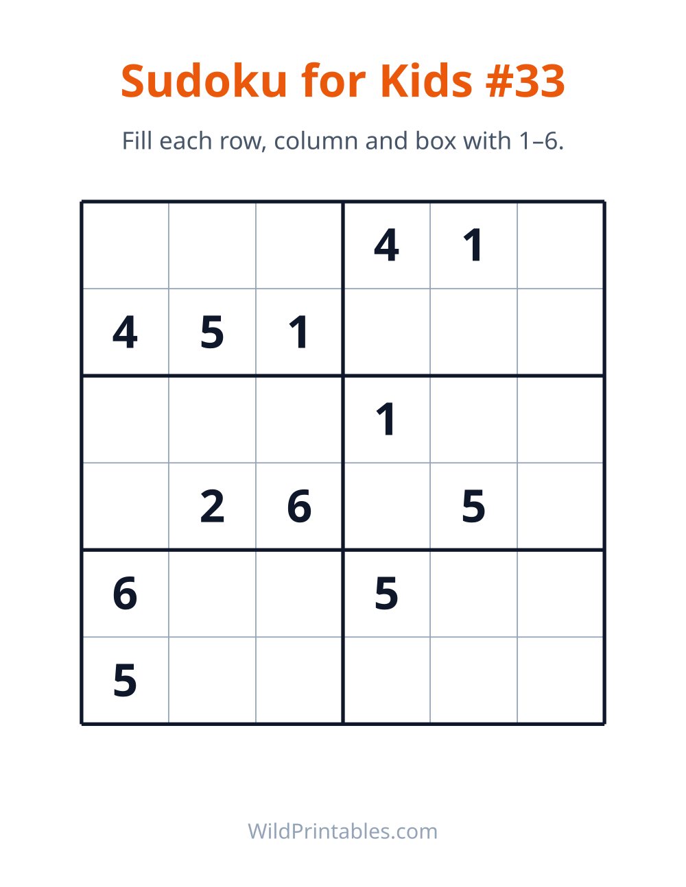 Sudoku for Kids #33 — free printable sudoku for kids to print and color at home