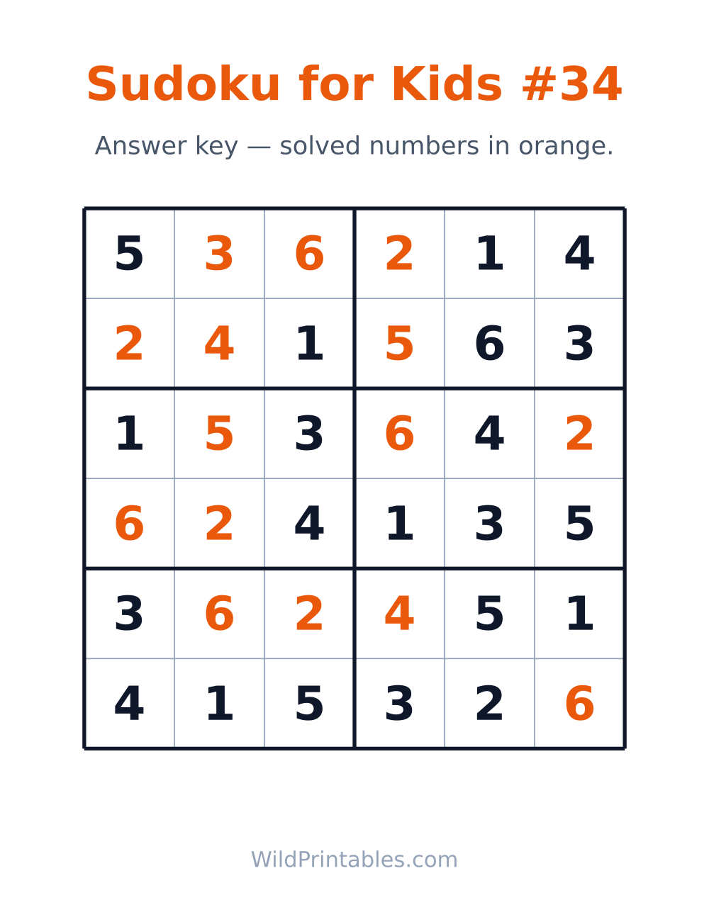 Sudoku for Kids #34 — answer key