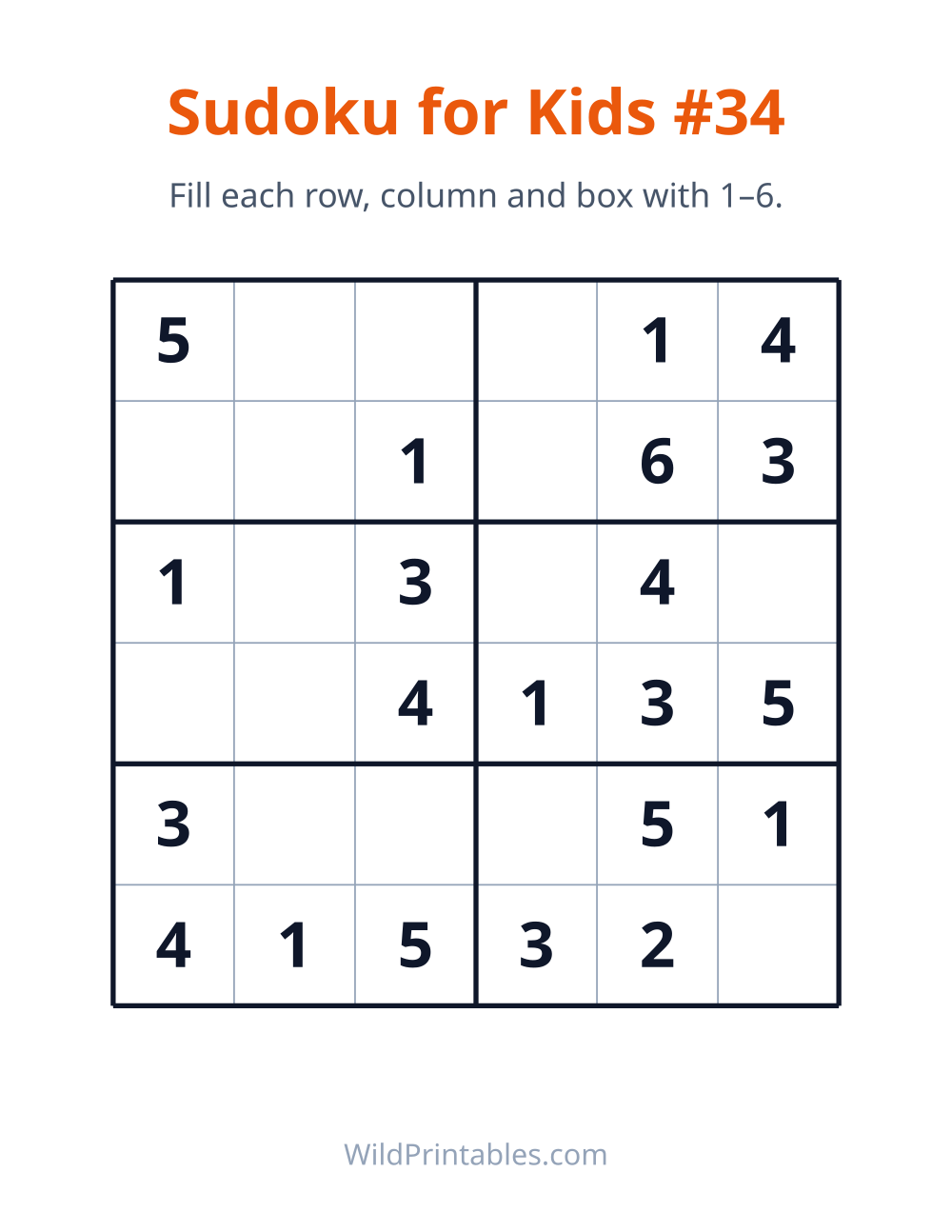 Sudoku for Kids #34 — free printable sudoku for kids to print and color at home