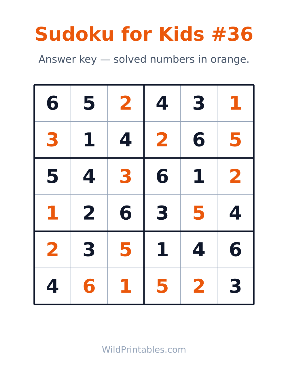 Sudoku for Kids #36 — answer key