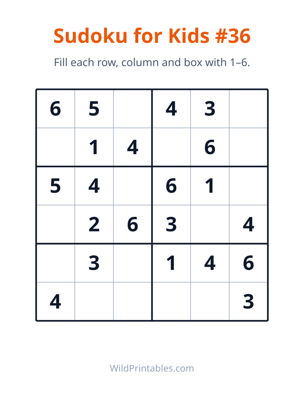 Sudoku for Kids #36 — free printable sudoku for kids to print and color at home