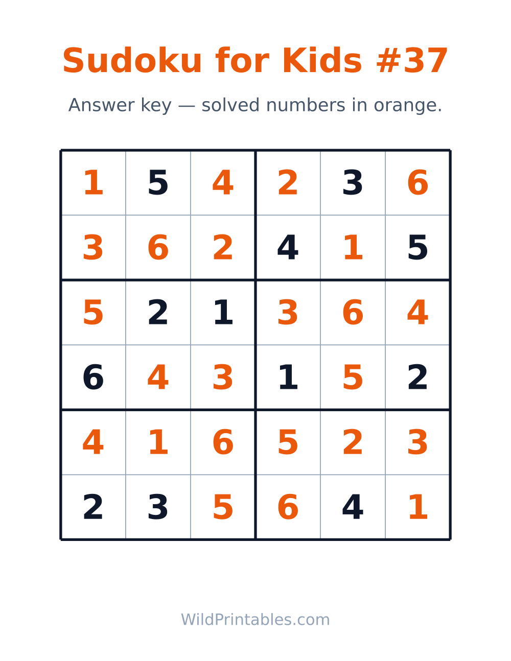 Sudoku for Kids #37 — answer key