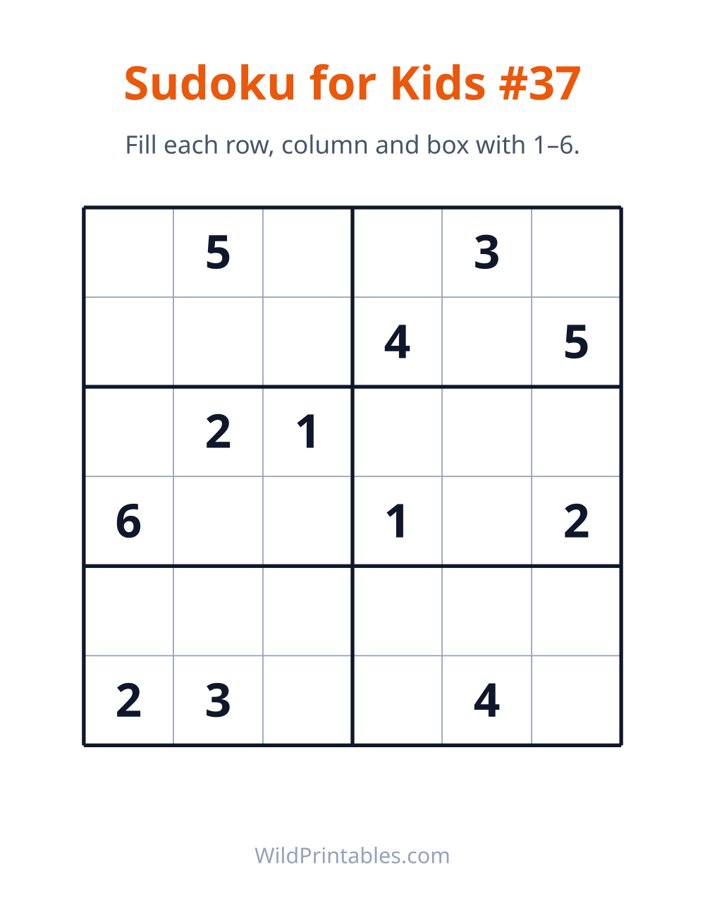 Sudoku for Kids #37 — free printable sudoku for kids to print and color at home